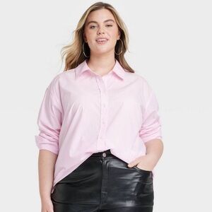 Universal Thread Oversized Light Pink Button Down Shirt, Sz L